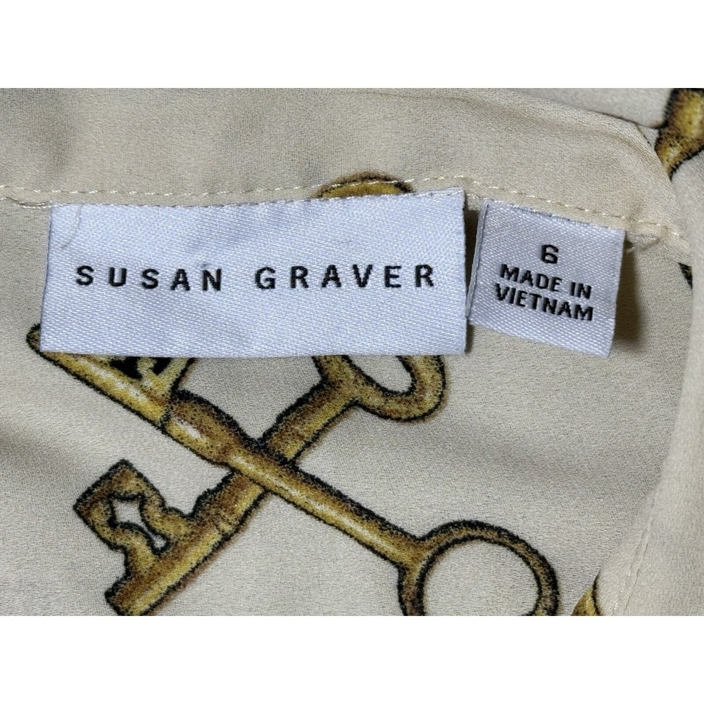 Susan Graver Blouse Lock Key Leopard Animal Print Button Long Sleeve Shirt‎ Sz 6 - Picture 10 of 11